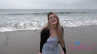 Hanging out with amateur babe Riley Rose on the beach and getting head on the road POV
