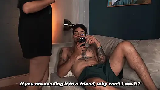 Stepbrother accidentally shows his penis to his slim stepsister, and she wants to see it.