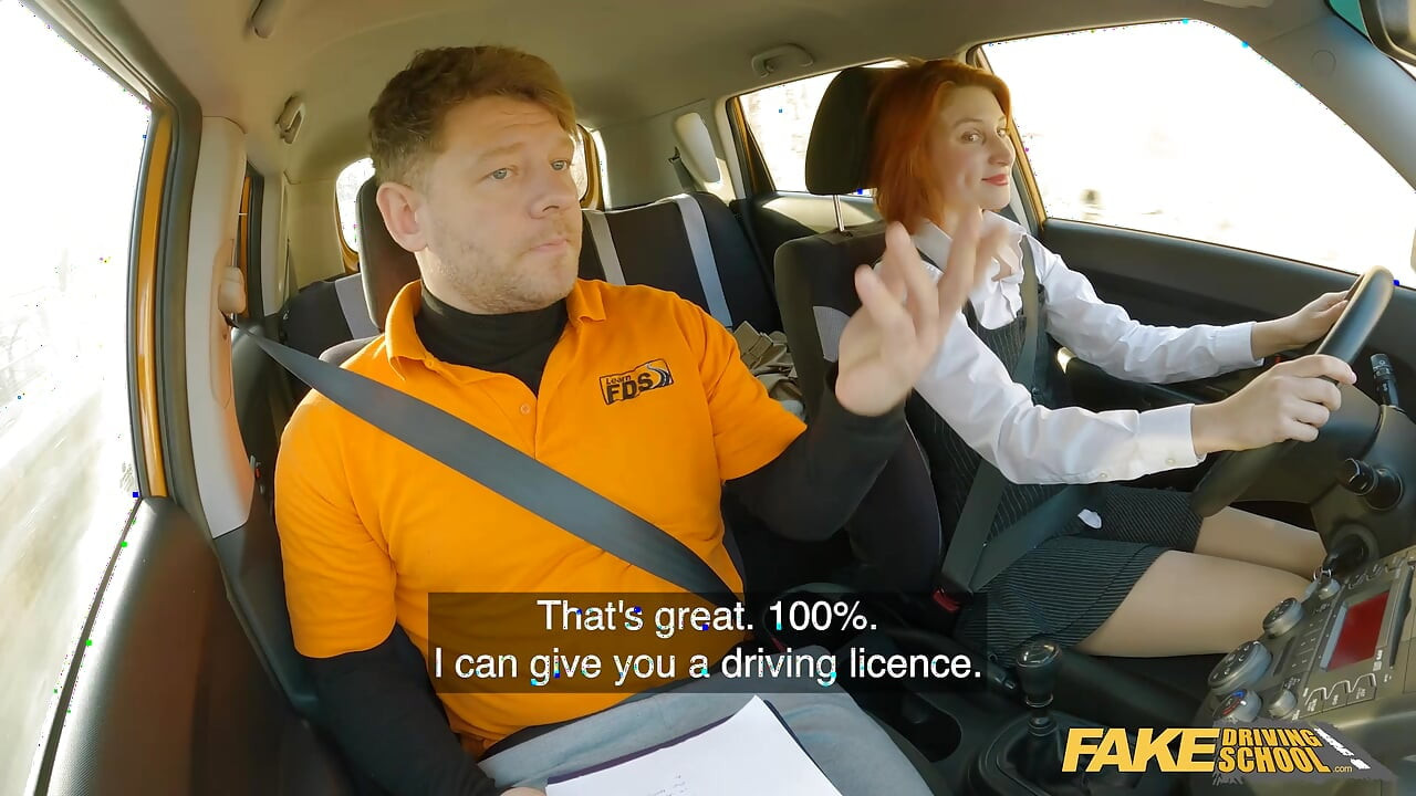 Redhead gets fucked at the driving school office - Fake Driving School