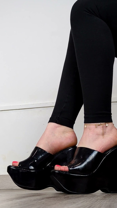 Shoe Collection MILF Y2k Black Patent Wedges - Dame Olga