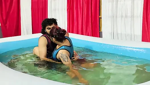 Pool romance with lip lock