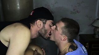 2 gay at a party fuck a friend and cum on pussy