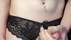 Skinny Teen Femboy slowly wanks his dick until he cums while wearing a bellybutton piercing