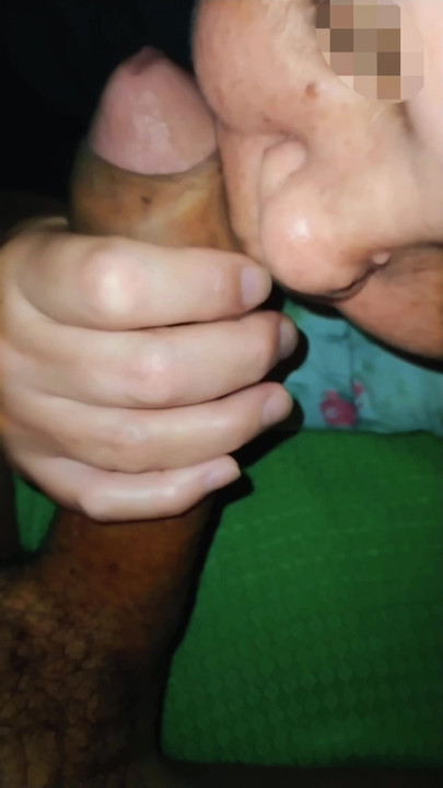 The cuckold's whore's velvety tongue massages the skin of my big cock.