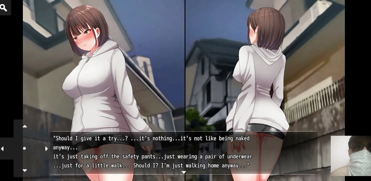 Caminata nocturna! Juego hentai! Chica virgen exhibicionista se masturba en público y fue atrapada y follada.