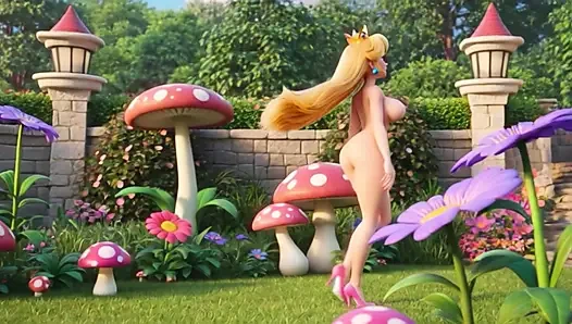 Beautiful Princess Peach Naked Peaceful Morning Garden Routine Tending Magical Flowers Mushroom Kingdom Nature