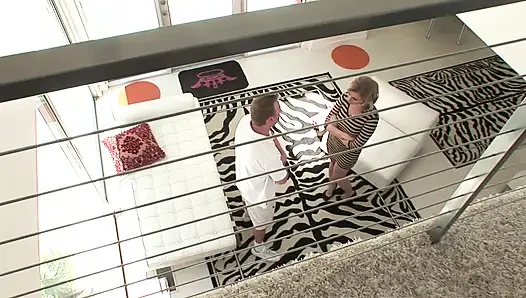 Amazing blonde MILF banged by two boys in the bathroom like a slut