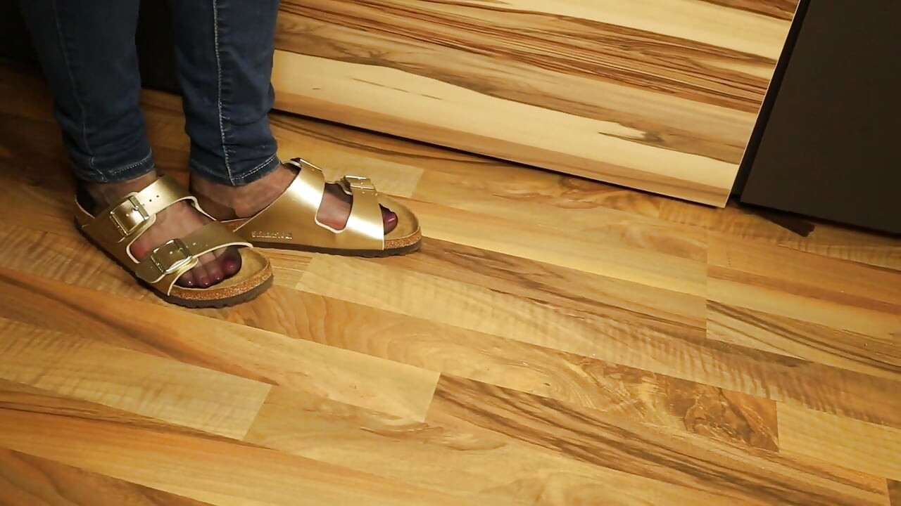 Nylons & Tight Jeans - Dangling in Classic Sandals