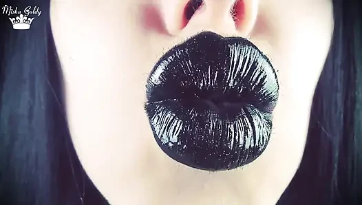 Поцелуи от черных блестящих губ ASMR, инструкция по дрочке