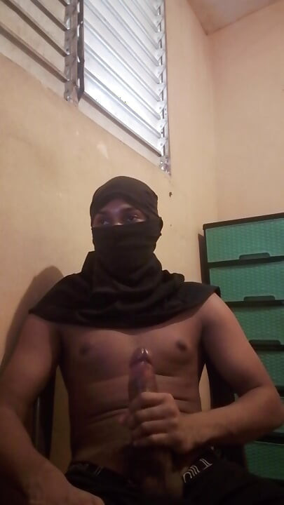 Masked big black cock masturbates