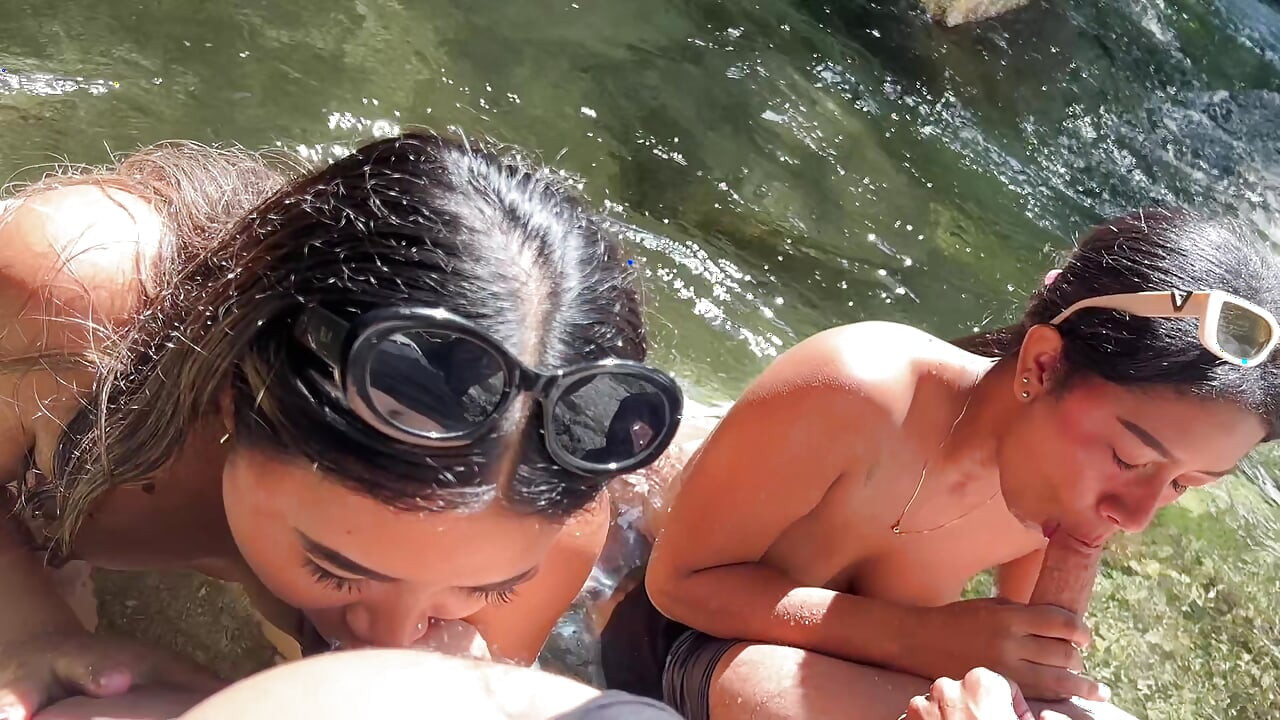 2 Latina swallow 2 cocks of strangers in the middle of the forest