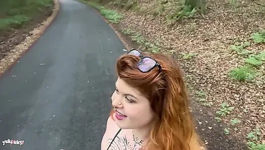 My Fan Has a Huge Cock - French Amateur Hiking Public Sex Hairy Redhead Fucking in Forest