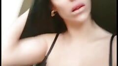 Super hot masturbating in front of the window with a pink dildo and black lingerie