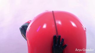Lateksowy kombinezon, gumowy fetysz wideo czarno-czerwony fetysz
