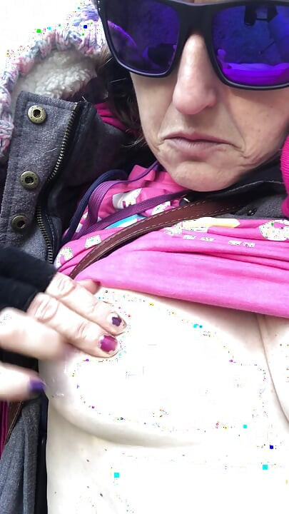 A very risky walk playing with my gorgeous tits!