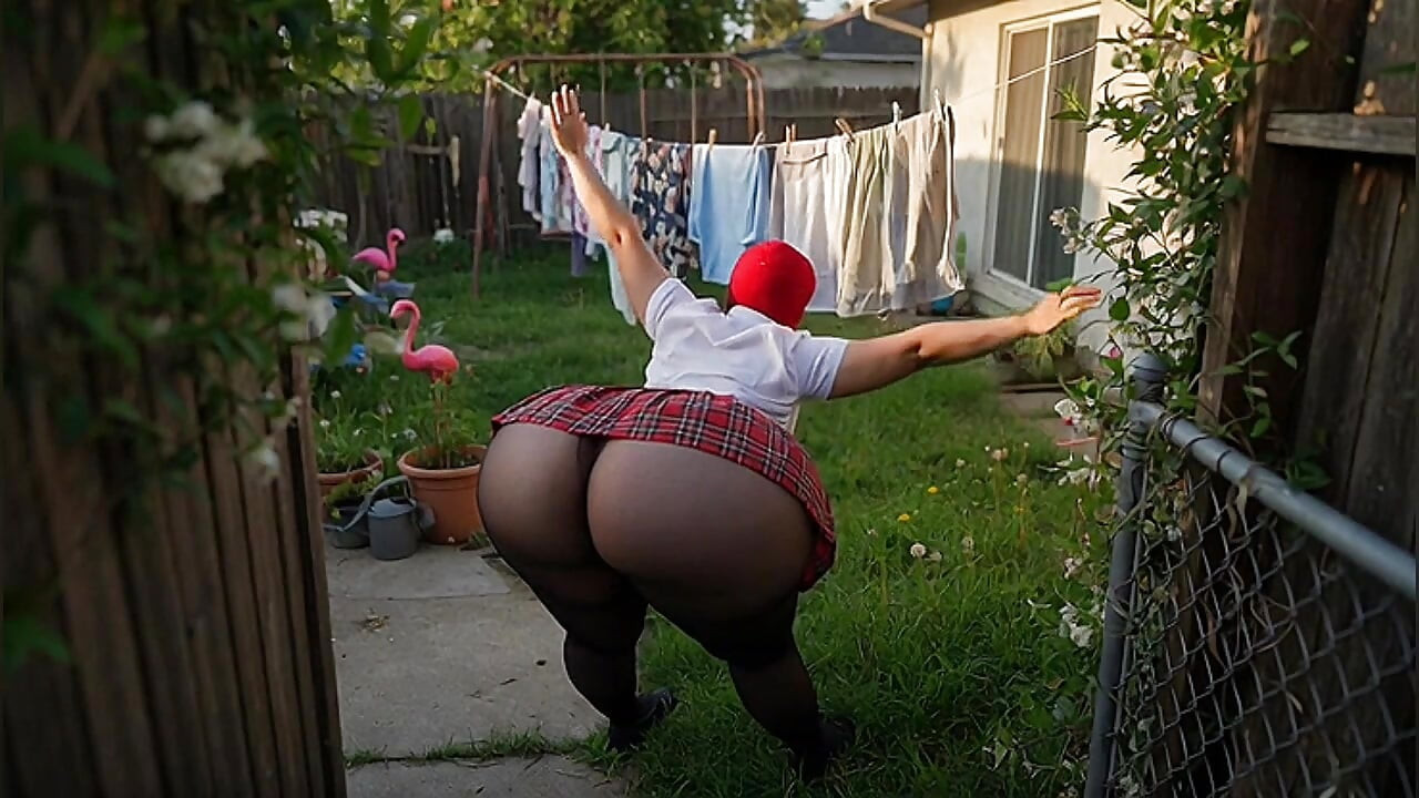 Big Ass Neighbor in Tight White Dress in the Patio