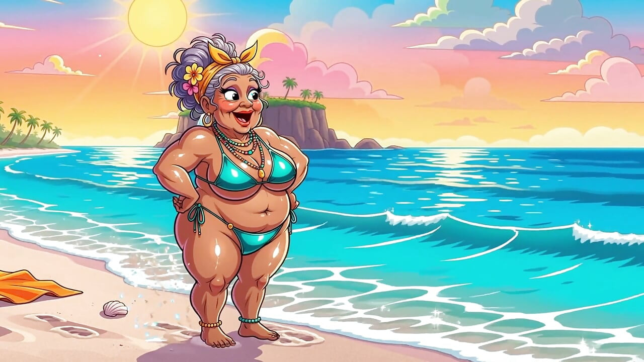 Busty Granny Huge Boobs Beach Tease - New Ai Style