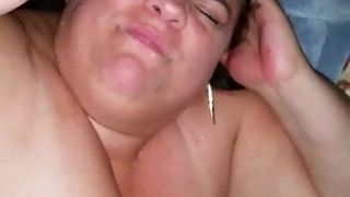 Huge facial cumshot shocks bbw wife