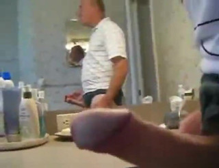 Daddy jerking in washroom