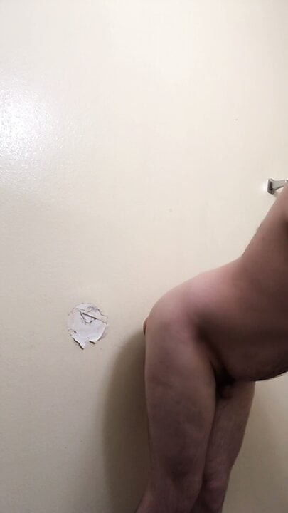 Tiny dick chubby sissy bends over for dildo