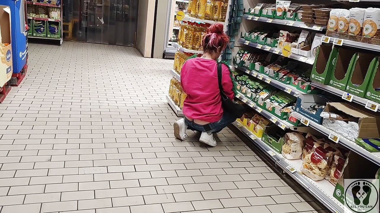 Crazy Rebeca Addams in Jeans Buttcrack at the Supermarket