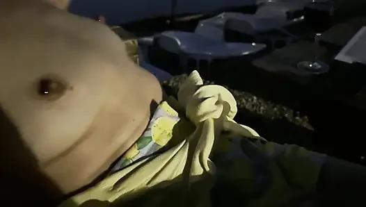 Sexy braless wife reaches an orgasm in public when I rub her clit in a night bar