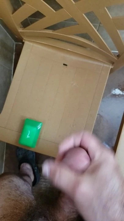 Cumming in public shower on the chair