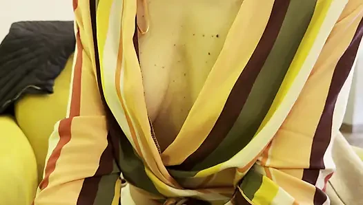 Wife exposing boobs and big pierced nipples while having coffee in a bar public while my husband plays with my boobs