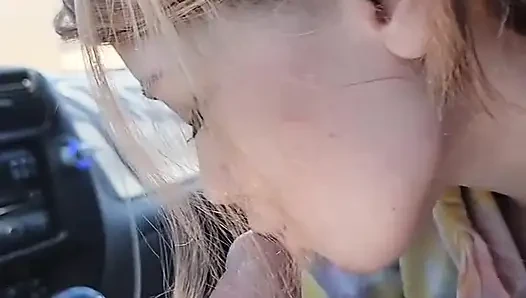 Pretty teen gives a hot POV blowjob in the car!