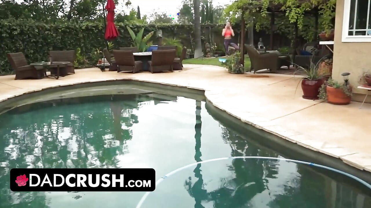 DadCrush - Sexy fit babe lets her stepdad move her panties and finger fuck her outdoors by the pool