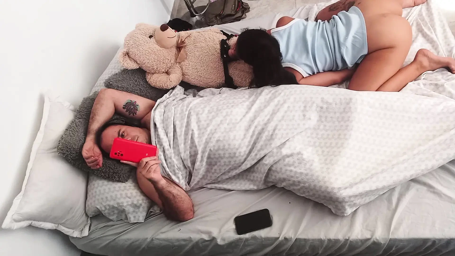 I masturbate in front of my horny stepfather and we make a video.