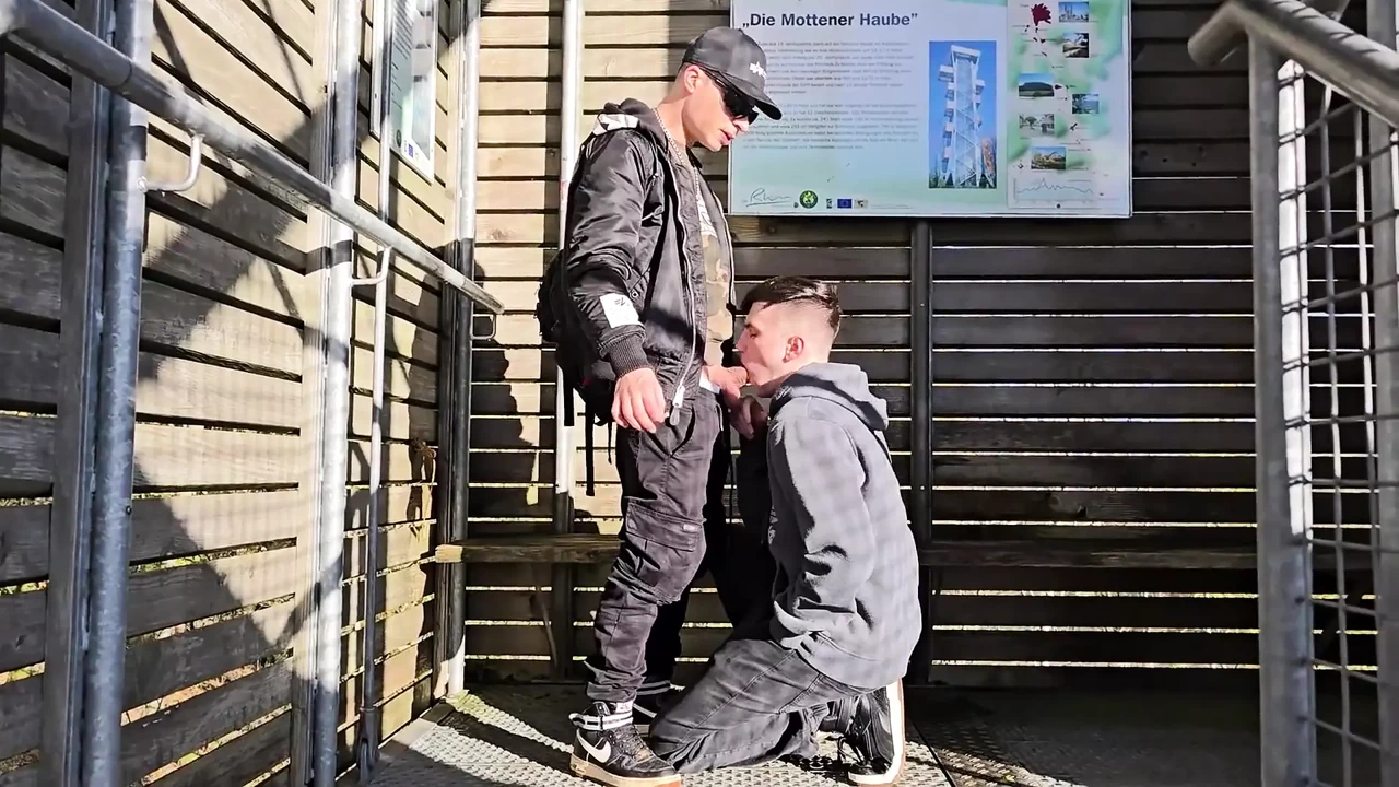 Gay Outdoor Blowjob in the Observation Tower