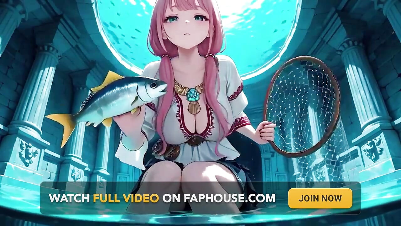 Chica de pelo rosado de fantasía bajo el agua en un traje de marinero lounging lazely, dedos tocando el agua mientras la luz del sol moja su piel.