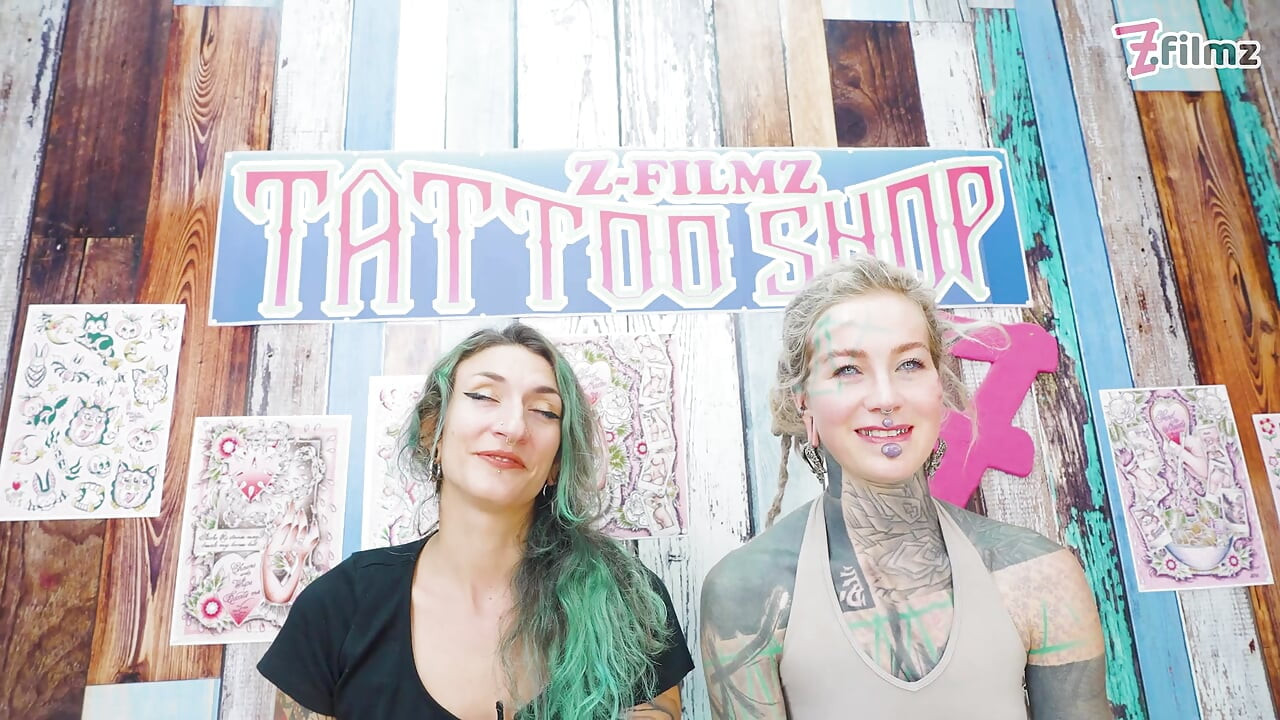 Inked Sluts Double Blowjob Then Anal Fuck Tattoo Session Ends with Cum Glazing New Leg Ink