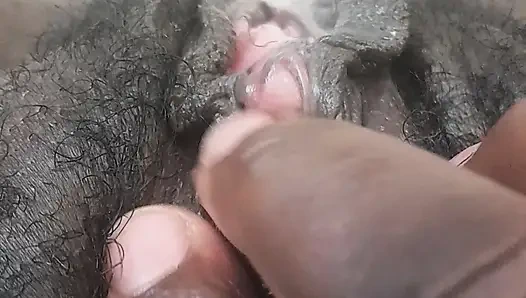 German black fat hairy wet  Pussy with big clit closeups
