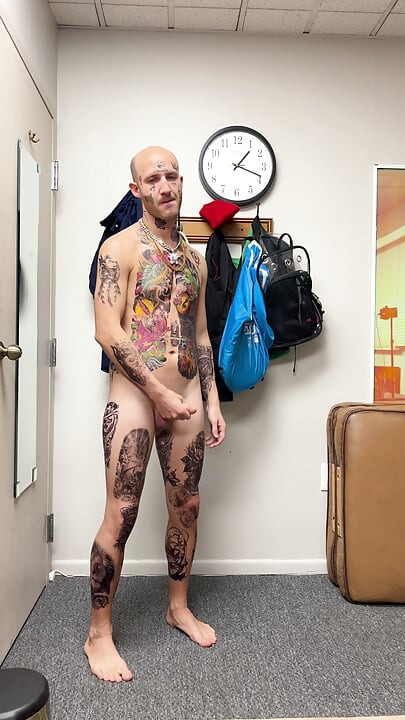 Face Tatted Twink Jerking While Dildo Fucked