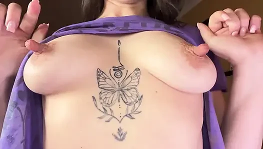 The MILF's nipples poked through her T-shirt, and she couldn't resist tearing it apart to play with them