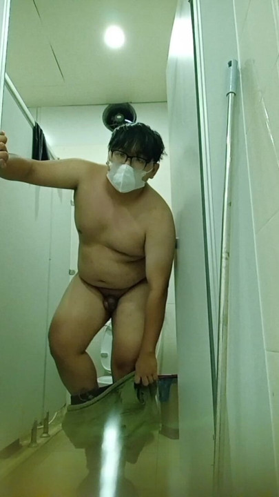 a little cute guy show off in bathroom