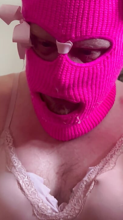 FIRST VIDEO - Crossdresser deepthroats double dildo she gags and drools a lot