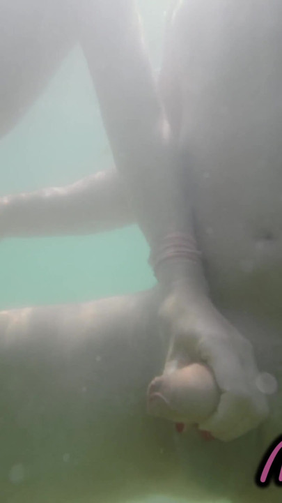 We Got Caught! My Teacher Handjobs My Cock Underwater on Nude Beach