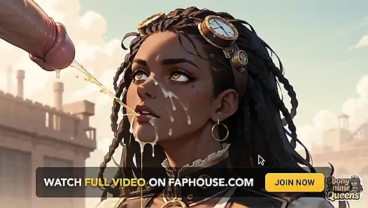 Ebenholz-königin verführt mit wüste, oral, steampunk-sex.