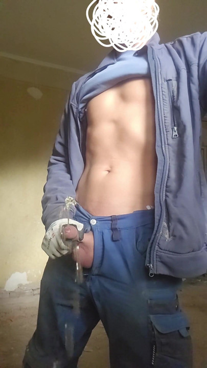 Skinny craftsman pisses on the construction site | Clip 1