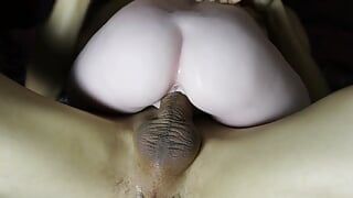 A very tight girlfriend brought to a powerful orgasm and a bright fountain of sperm
