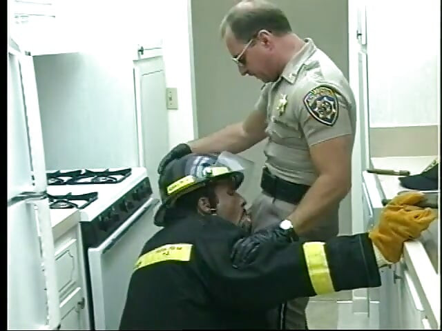 Gay fireman sucks a cock of a police officer