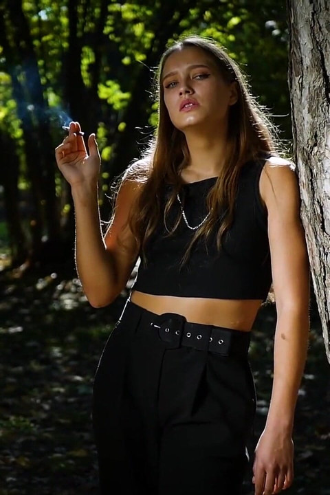 Sexy Russian Babe Smoking Cigarette Indoor Studio