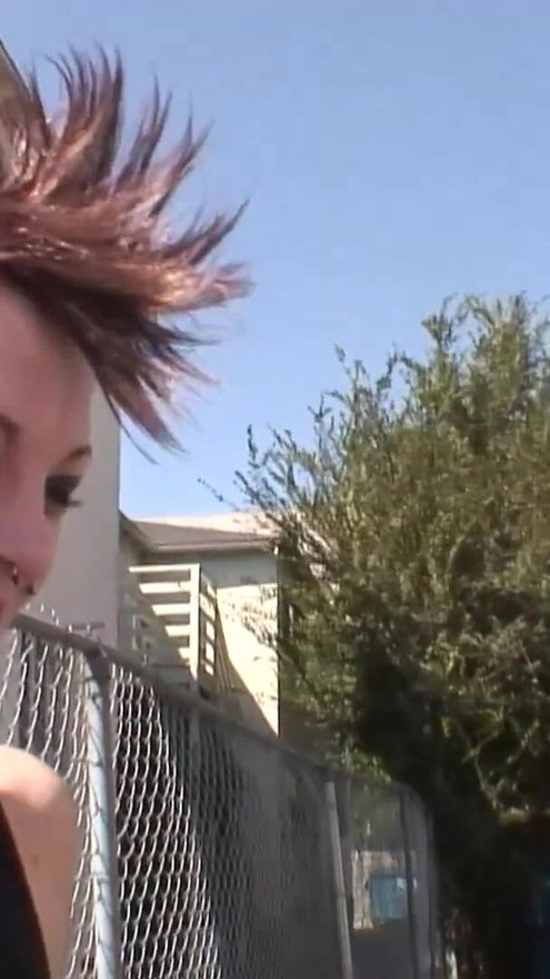 Skinny punk babe in striped socks strips off her clothes and | Clip 1