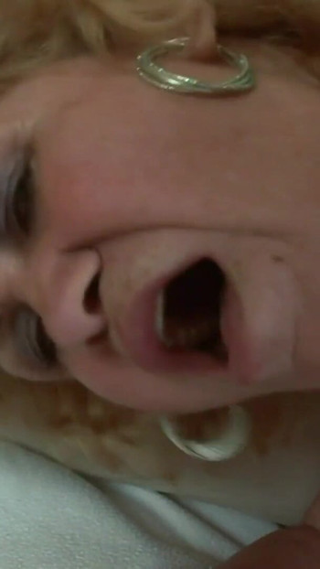 Emotional moment from "Blond hairy granny in stockings likes to swallow cum"