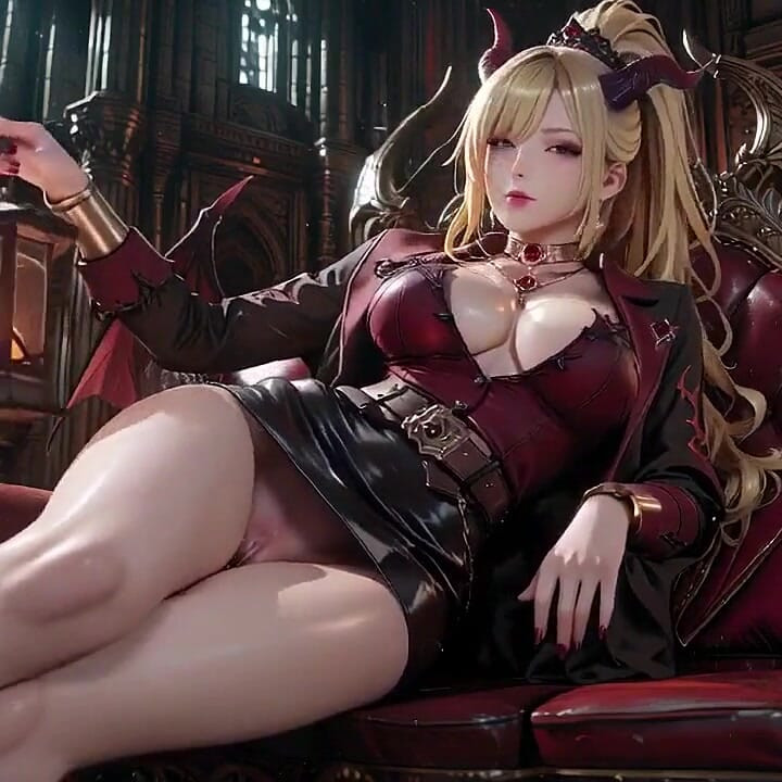 The Golden-haired Demon Queen Arrives! a Illicit Kneeling Pose on the Molten Throne