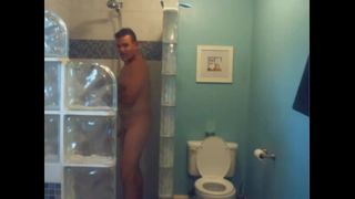 military step dad cums and takes a shower