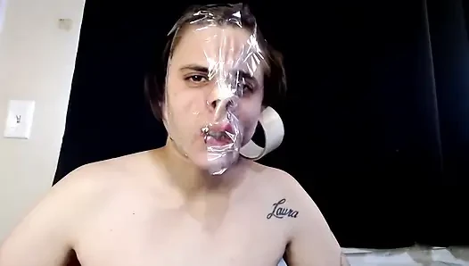 Self tape, bondage atemspiele, kampf, angstvolle panik, nasenlippen